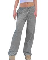 Calças de pijama codcm, calças de lounge femininas listradas de cintura baixa
