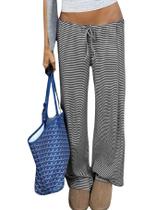 Calças de pijama codcm femininas listradas de cintura baixa com cordão
