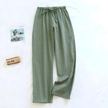 Calças De Pijama De Algodão Xadrez Femininas Com Cintura Elástica E Laço, Confortáveis Para O Outono