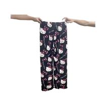Calças De Pijama De Flanela Femininas Hello Kitty Fofas Com Cintura Elástica Para Uso Casual De