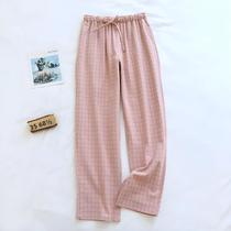 Calças De Pijama Femininas Em Algodão Xadrez Com Cintura Elástica E Laço, Confortáveis Para O Outono Calças De Pijama Femininas Em Algodão Xadrez Com Cintura Elástica E Laço, Confortáveis Para O Outono