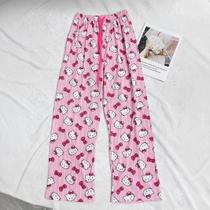 Calças de Pijama Hello Kitty Anime Cartoon Sanrio para Casal, Roupas de Dormir e Lazer para Casa