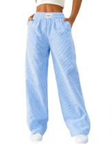 Calças de pijama Lounge LOMON listradas de algodão para pernas largas para mulheres