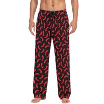 Calças de pijama Ollabaky Chili Peppers vermelhas para homens tamanho L