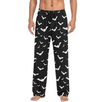 Calças de pijama Ollabaky Halloween Bats Print para homens pretas Calças de pijama Ollabaky Halloween Bats Print para homens pretas