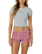Calças de pijama xadrez Yuemengxuan com babados para mulheres