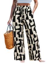 Calças de praia de pernas largas CUPSHE Tropical Floral Plus Size Pretas