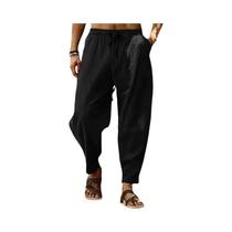 Calças De Praia Masculinas Azuis De Verão Em Algodão E Linho, Estilo Casual, Corte Solto, Para Calças De Praia Masculinas Azuis De Verão Em Algodão E Linho, Estilo Casual, Corte Solto, Para