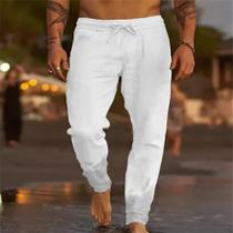 Calças De Praia Masculinas De Verão Em Algodão E Linho, Calças Casuais Largas E Retas, Moda De Rua