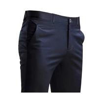 Calças De Terno Casuais Masculinas Pretas Com Stretch E Bolso, Corte Reto, Comprimento Total, Para