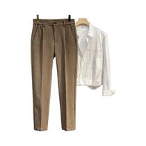 Calças De Terno Masculinas De Lã Grossa Para Negócios, Outono Inverno, Cintura Elástica, Clássicas