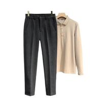 Calças De Terno Masculinas De Lã Grossa Para Negócios, Outono Inverno, Cintura Elástica, Clássicas Calças De Terno Masculinas De Lã Grossa Para Negócios, Outono Inverno, Cintura Elástica, Clássicas