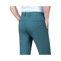 Calças De Terno Masculinas Em Seda Gelada Verde Exército E Azul, Elásticas, Formais Para Escritório