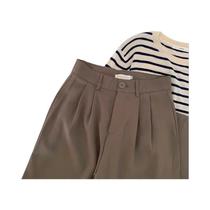 Calças De Terno Pretas De Cintura Alta Para Mulheres, Corte Reto, Moda Casual Coreana, Ajuste Solto