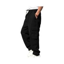 Calças De Trabalho Masculinas Casuais Em Cor Sólida Com Cordão E Múltiplos Bolsos Para Corrida