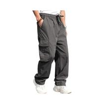 Calças De Trabalho Masculinas Casuais Em Cor Sólida Com Cordão E Múltiplos Bolsos Para Esportes E