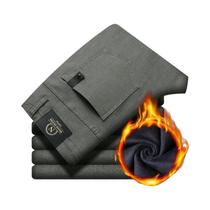 Calças De Veludo Masculinas Slim Com Forro De Fleece, Elásticas, Casuais Para Negócios, Quentes E