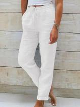 Calças De Verão Femininas De Algodão E Linho De Cintura Alta, Elásticas, Casuais, Soltas E