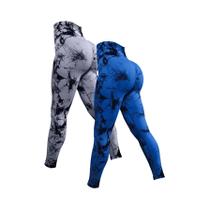 Calças de Yoga Cintura Alta Tie Dye - Conjunto 2 Peças Sem Costura Push Up para Treino Fitness