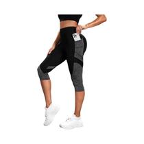 Calças De Yoga Femininas De Cintura Alta Com Cores Contrastantes, Leggings Capri Com Controle De Calças De Yoga Femininas De Cintura Alta Com Cores Contrastantes, Leggings Capri Com Controle De