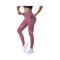 Calças De Yoga Femininas De Cintura Alta Com Detalhes Em Tela, Leggings Modeladoras Com Controle De