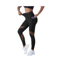 Calças De Yoga Femininas De Cintura Alta Com Detalhes Em Tela, Leggings Modeladoras Com Controle De Calças De Yoga Femininas De Cintura Alta Com Detalhes Em Tela, Leggings Modeladoras Com Controle De