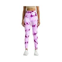 Calças De Yoga Femininas De Cintura Alta Sem Costura Com Estampa Tie-Dye, Leggings Para Treino Que