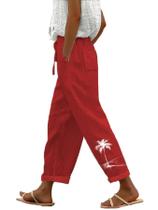 Calças domirica Linen Blend para mulheres com estampa de palmeira 4XL Calças domirica Linen Blend para mulheres com estampa de palmeira 4XL