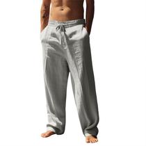 Calças domirica masculinas casuais de linho, cintura elástica, cinza, XL Calças domirica masculinas casuais de linho, cintura elástica, cinza, XL
