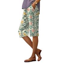 Calças domirica Summer Rose Print femininas de algodão na altura do joelho Calças domirica Summer Rose Print femininas de algodão na altura do joelho