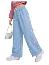 Calças esportivas WDIRARA para meninas, cintura lateral, azul claro, 10Y Calças esportivas WDIRARA para meninas, cintura lateral, azul claro, 10Y