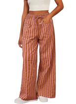 Calças femininas Acelitt, casuais, listradas, coloridas, vermelhas, médias