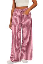 Calças femininas Acelitt listradas, cor, bloco, cordão, cintura, rosa Calças femininas Acelitt listradas, cor, bloco, cordão, cintura, rosa