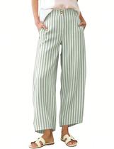 Calças femininas Athlisan listradas de verão, barril, verde, tamanho L Calças femininas Athlisan listradas de verão, barril, verde, tamanho L