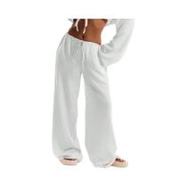 Calças Femininas Casuais Oversized De Perna Larga Com Cintura Alta, Elásticas, Com Bolsos, Estilo Calças Femininas Casuais Oversized De Perna Larga Com Cintura Alta, Elásticas, Com Bolsos, Estilo