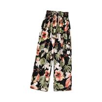 Calças Femininas De Cintura Alta Com Estampa Floral Em Seda Gelada, Corte Slim E Perna Reta, Calças Femininas De Cintura Alta Com Estampa Floral Em Seda Gelada, Corte Slim E Perna Reta,