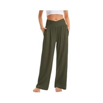 Calças Femininas De Cintura Alta Com Pernas Largas, Cor Sólida, Casual, Confortável, Cintura
