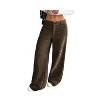 Calças Femininas De Cintura Alta Em Corduroy Com Pernas Largas Moda Outono Inverno Retro Casual Calças Femininas De Cintura Alta Em Corduroy Com Pernas Largas Moda Outono Inverno Retro Casual
