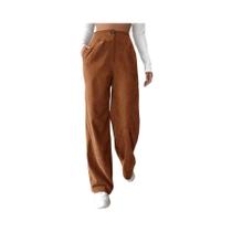 Calças Femininas De Cintura Alta Em Corduroy Para Outono E Inverno, Corte Relaxado Com Pernas Retas,
