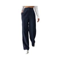 Calças Femininas De Cintura Alta Em Corduroy Para Outono E Inverno, Corte Relaxado, Perna Reta,