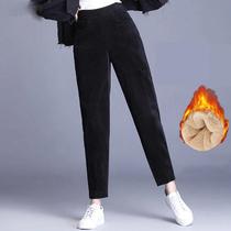 Calças Femininas De Cintura Alta Em Corduroy, Pelúcia Grossa, Casuais E Quentes, Calças Harem Para