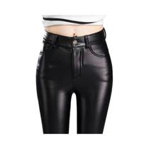 Calças Femininas De Cintura Alta Em Couro PU Com Cashmere, Pretas, Forradas Com Lã Grossa, Ajuste Calças Femininas De Cintura Alta Em Couro PU Com Cashmere, Pretas, Forradas Com Lã Grossa, Ajuste