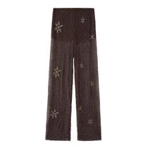 Calças Femininas De Lantejoulas Com Perna Larga, Transparentes Com Miçangas, Moda Casual Streetwear