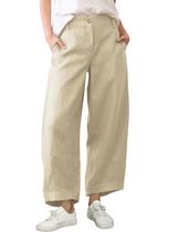 Calças femininas de linho bronzeado, capri, folgadas, largas, cáqui, tamanho S Calças femininas de linho bronzeado, capri, folgadas, largas, cáqui, tamanho S