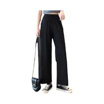 Calças Femininas De Perna Larga Até O Tornozelo Com Cintura Elástica Soltas Em Seda Gelada Casuais