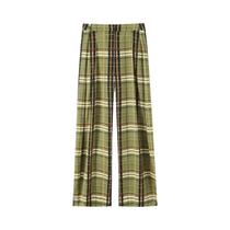 Calças Femininas De Perna Larga Xadrez, Cintura Média, Caimento Solto, Estilo Casual Vintage,