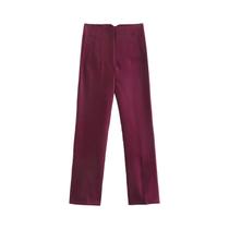 Calças Femininas de Perna Reta - Cintura Alta, Zíper Frontal, Estilo Vintage