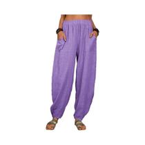 Calças Femininas de Verão - Algodão, Soltinhas, Vintage, Cintura Elástica