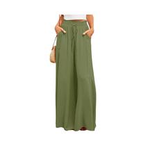 Calças femininas de verão Wde Leg com cintura elástica