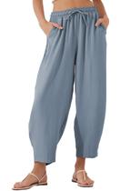 Calças femininas EVALESS, casuais, soltas, de cintura alta, largas, azuis L